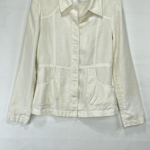 H&M Womens Jacket Blazer Sz 6 Linen Beige Button Front Long Sleeve - Picture 10 of 16